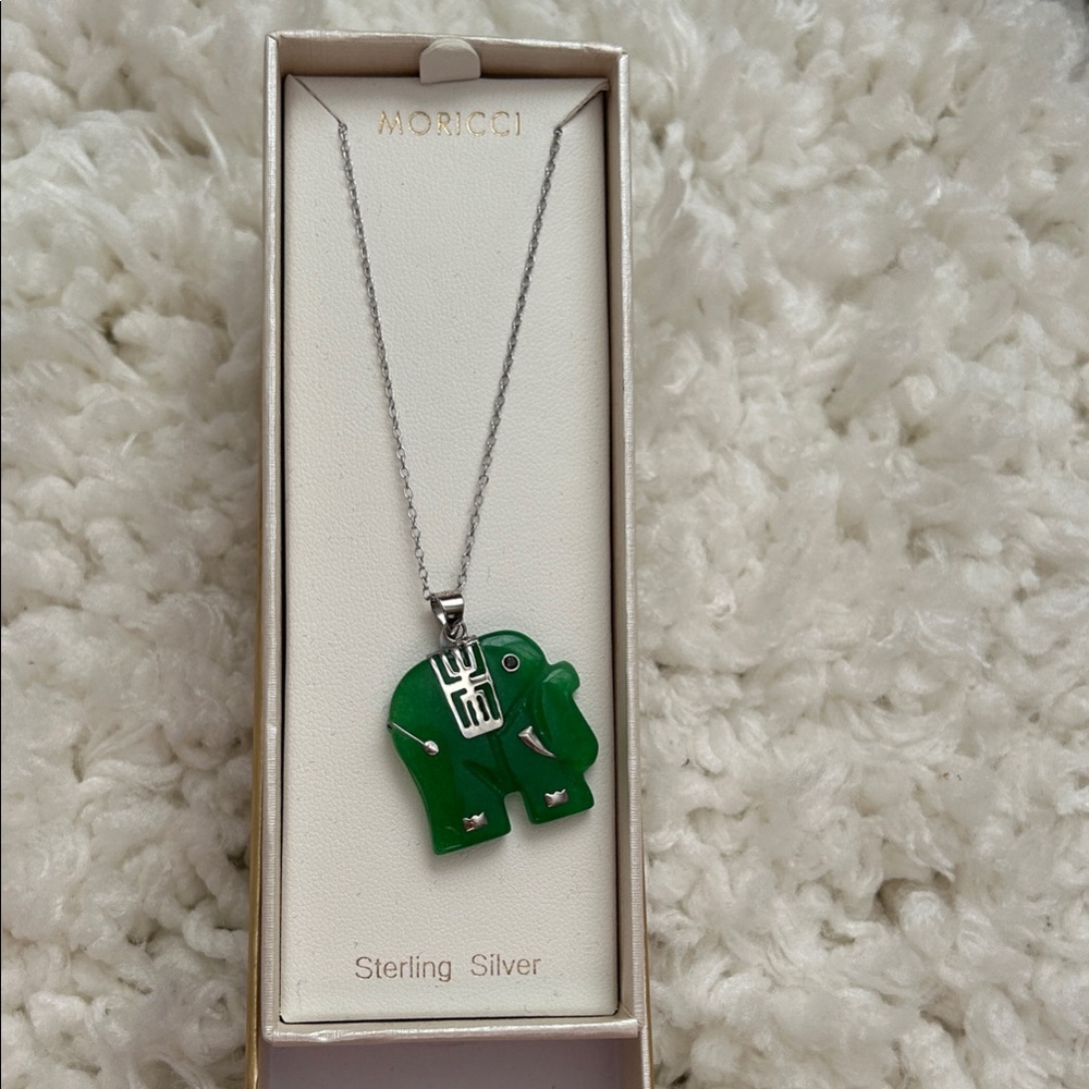 Jade Green Elephant Pendant Necklace